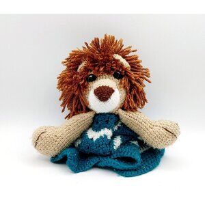 Handmade Knit Crochet Lion Lovey Security Blanket Plush Stuffed